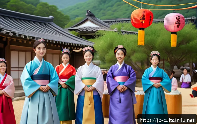 대순진리회의 민족주의적 성격 - A serene traditional Korean village scene during a cultural festival hosted by Daesun Jinrihoe, feat...