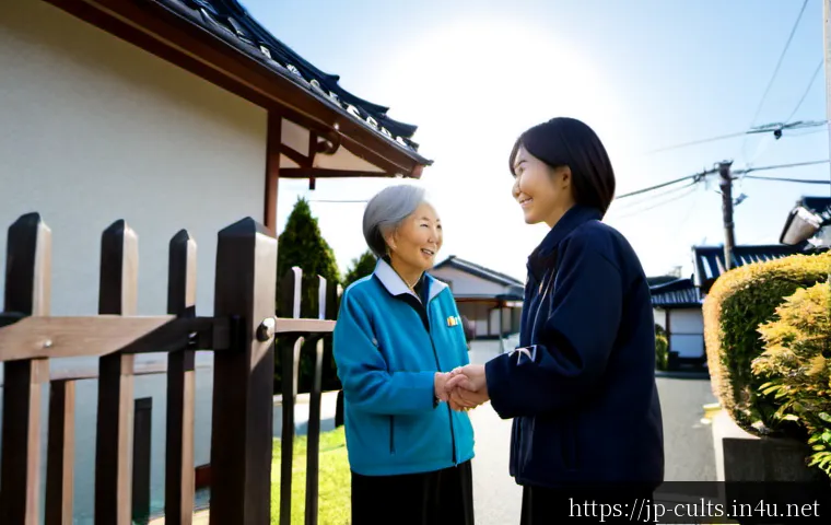 여호와의 증인 전도 전략 - Photorealistic respectful community outreach in a quiet Japanese residential neighborhood, two modes...